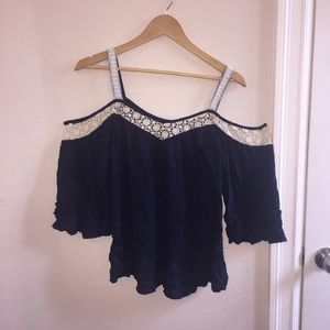 lace navy blue off the shoulder top